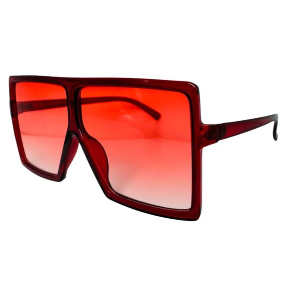 6072 | Dark Red Square Unisex Sunglasses - Picture 2 of 5